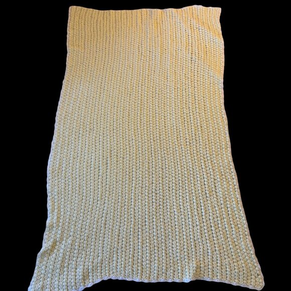 Handmade Crochet Blanket Soft Yellow White Border Rectangle Baby Crib Throw - Picture 2 of 5